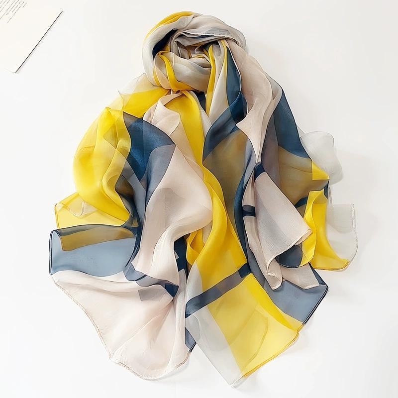 Весна Лето Женские Большого размера Принтованные Пляжные Шали Мусульманские Хиджабы Дорожные Тонкие Солнцезащитные Шарфы/Шарфы 100% Шелк Пляжный Шарф