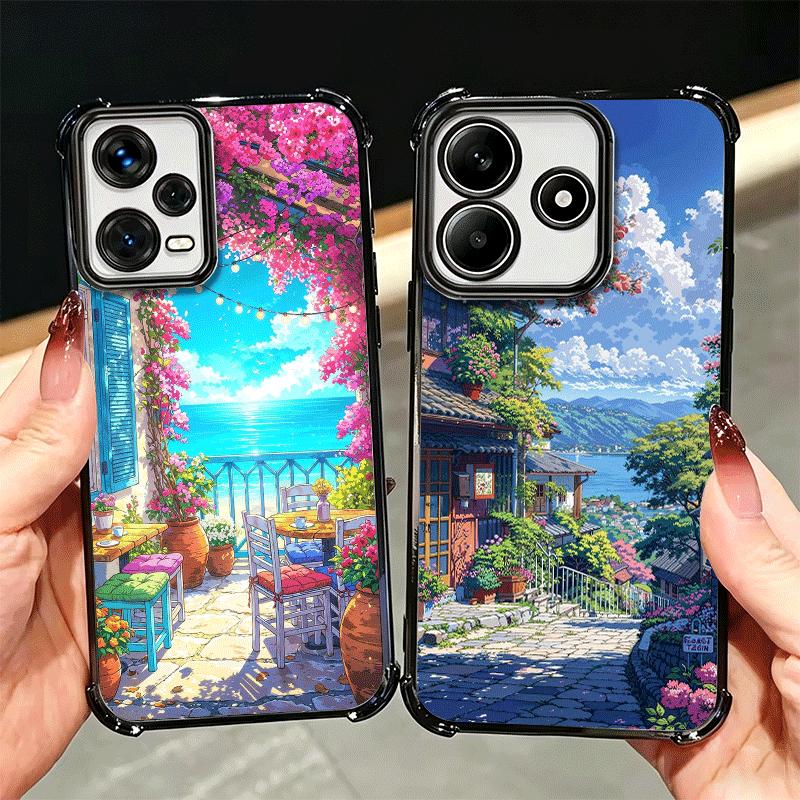 Эстетичный аниме-пейзаж Покрытие Чехол для телефона Для Xiaomi Redmi Note 14 15 Pro Plus 13 12 11 11S 11T 10 9S 9 5G Противоударный Подушка безопасности Co
