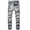 2024 European And American New Nostalgic Jeans For Men With Broken Holes, Personalized Embroidered Men'S Fashion Pants
