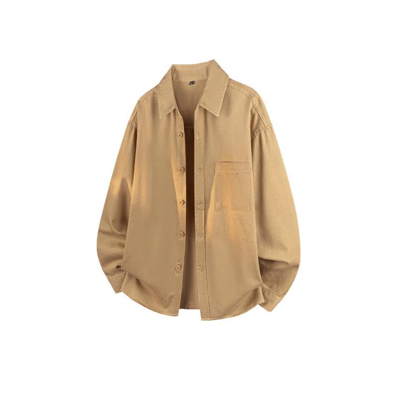 American Style Solid Cotton Long Sleeve Shirt Men Casual Loose