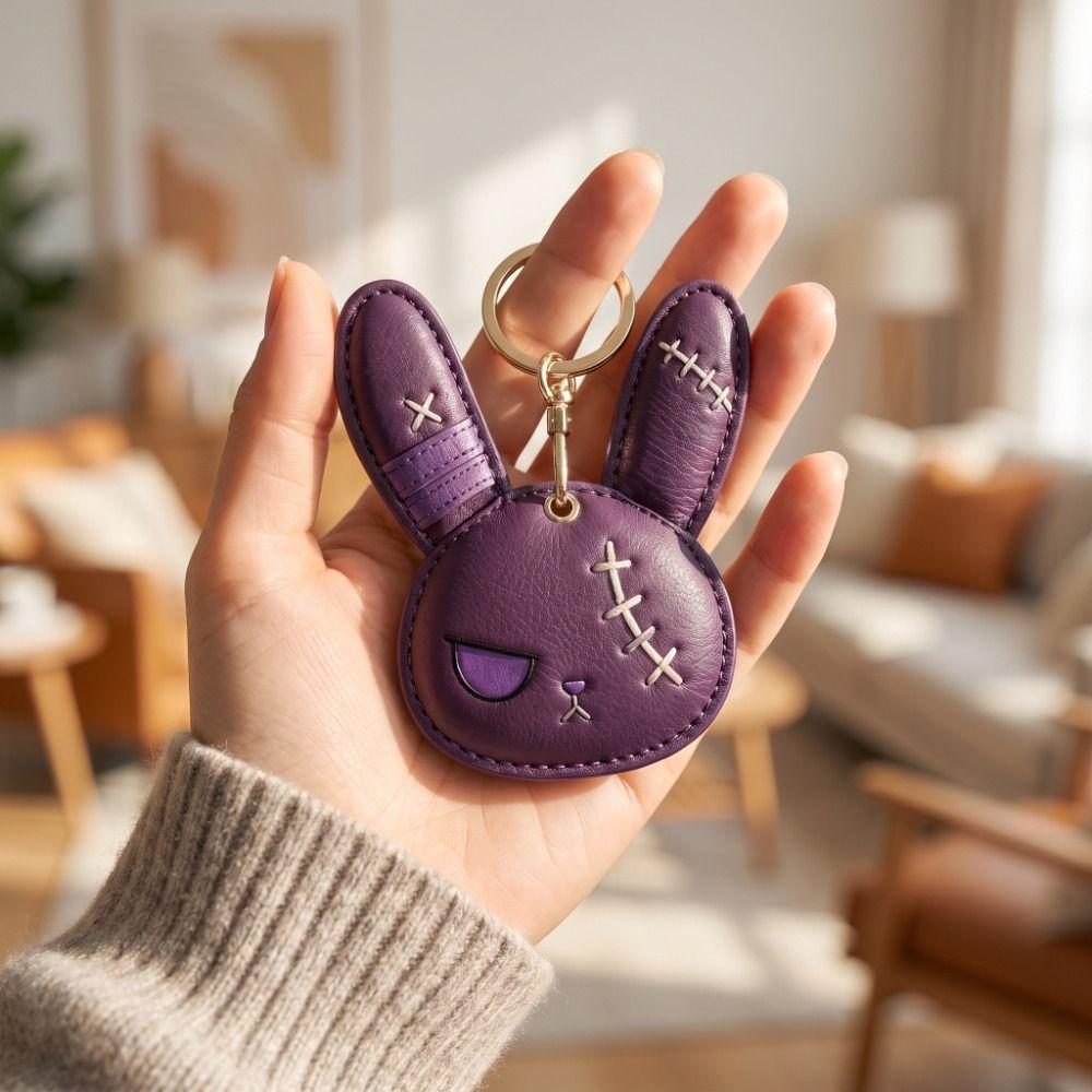 Gothic Leather Bunny Bag Charm Hoop Earrings Halloween Rabbit Keychain Car Bag Ornament