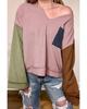 Azura Exchange Pink Colorblock Rib Textured Loose Long Sleeve Top