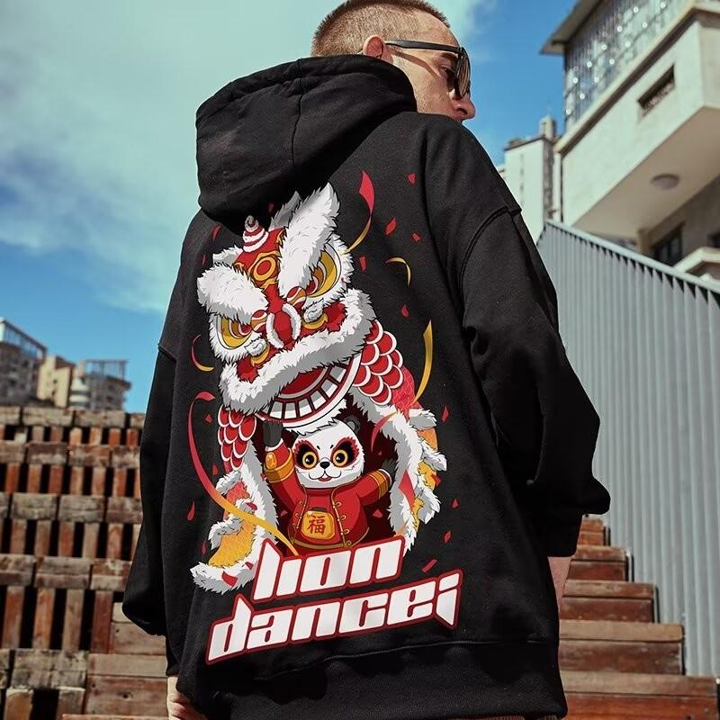 M-8XL Американская мода Худи Элемент Китайского Шика Принт Гигантской Панды Свободный Теплый Худи