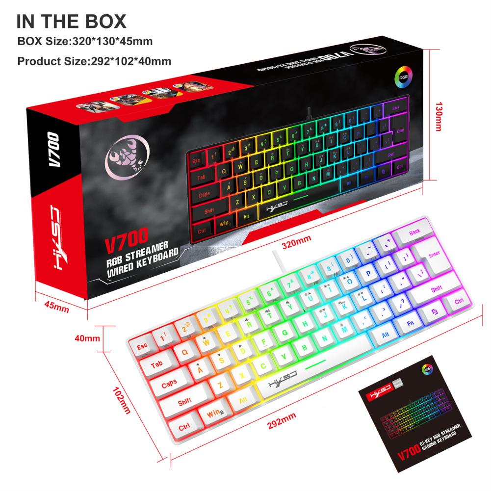 V700 игровая клавиатура с цветной подсветкой механическая 61 клавиша портативная проводная офисная клавиатура ультра тихая клавиатура для ноутбука ПК