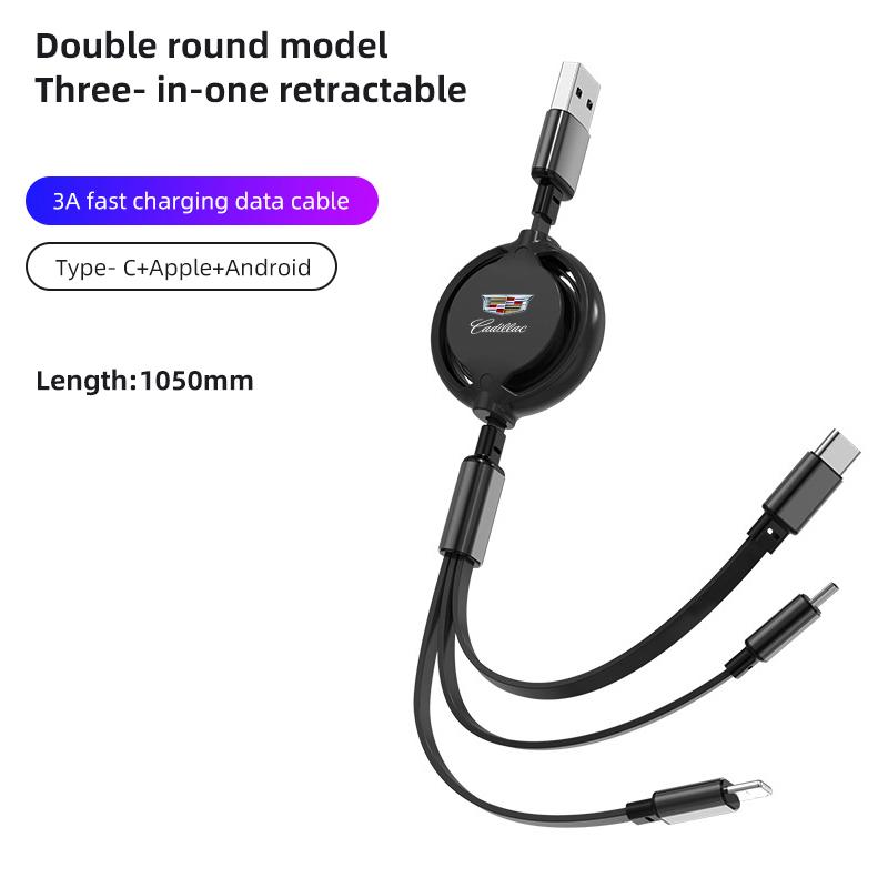 Car Internal 3 in 1 USB Telescopic Charger Adapter Cord Cable for Cadillac ATS BLS CT4 CT6 CTS ESCALADE STS XLR XT4 XT5 XTS SLS