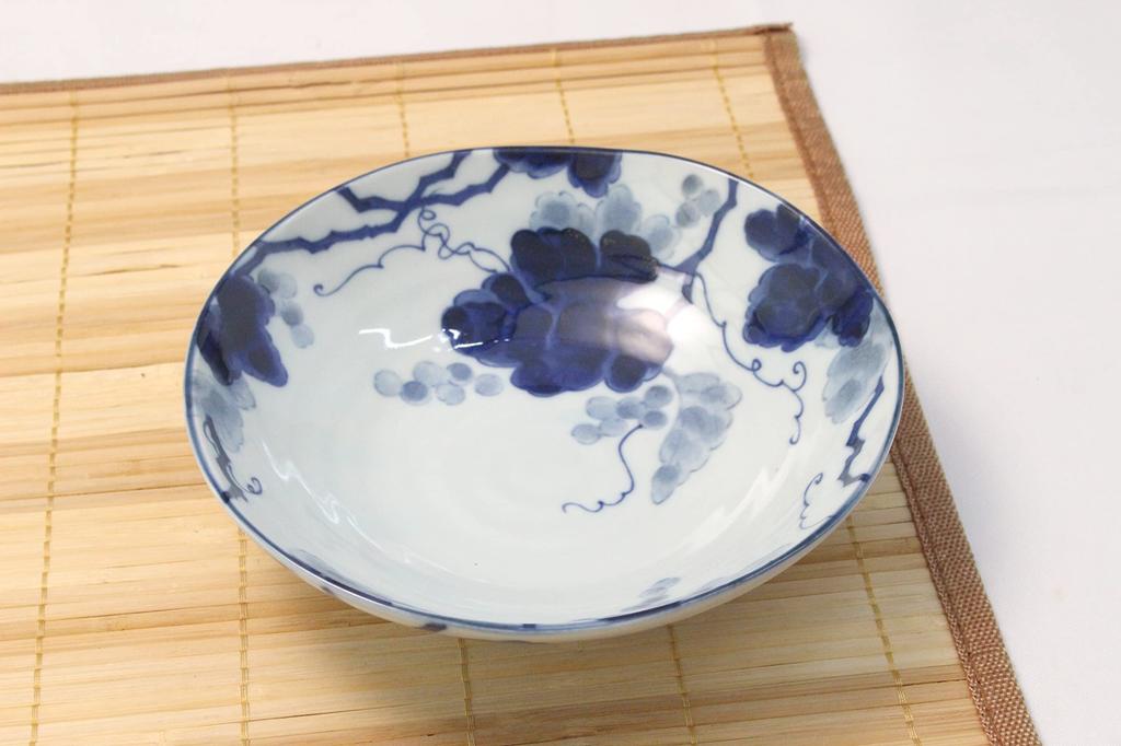 Castle Enterprise Kyoto Obanzai-ya-san Series Indigo Grape Rokuhei Shallow Bowls, Set of 10, Size: 17cm Diameter X 4.9cm Thick