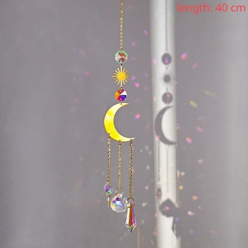 Crystal Suncatcher Sun Moon Tree Wind Chime Prisms Hanging Angel Butterfly Pendants Rainbow Chaser Garden Decor Window Drop Bell