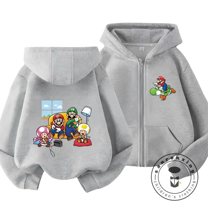 Children's Mario Zipper Hoodie with Retro Game Print, Suitable for Outdoor Casual Style, Comfortable and Affordable Street Wear