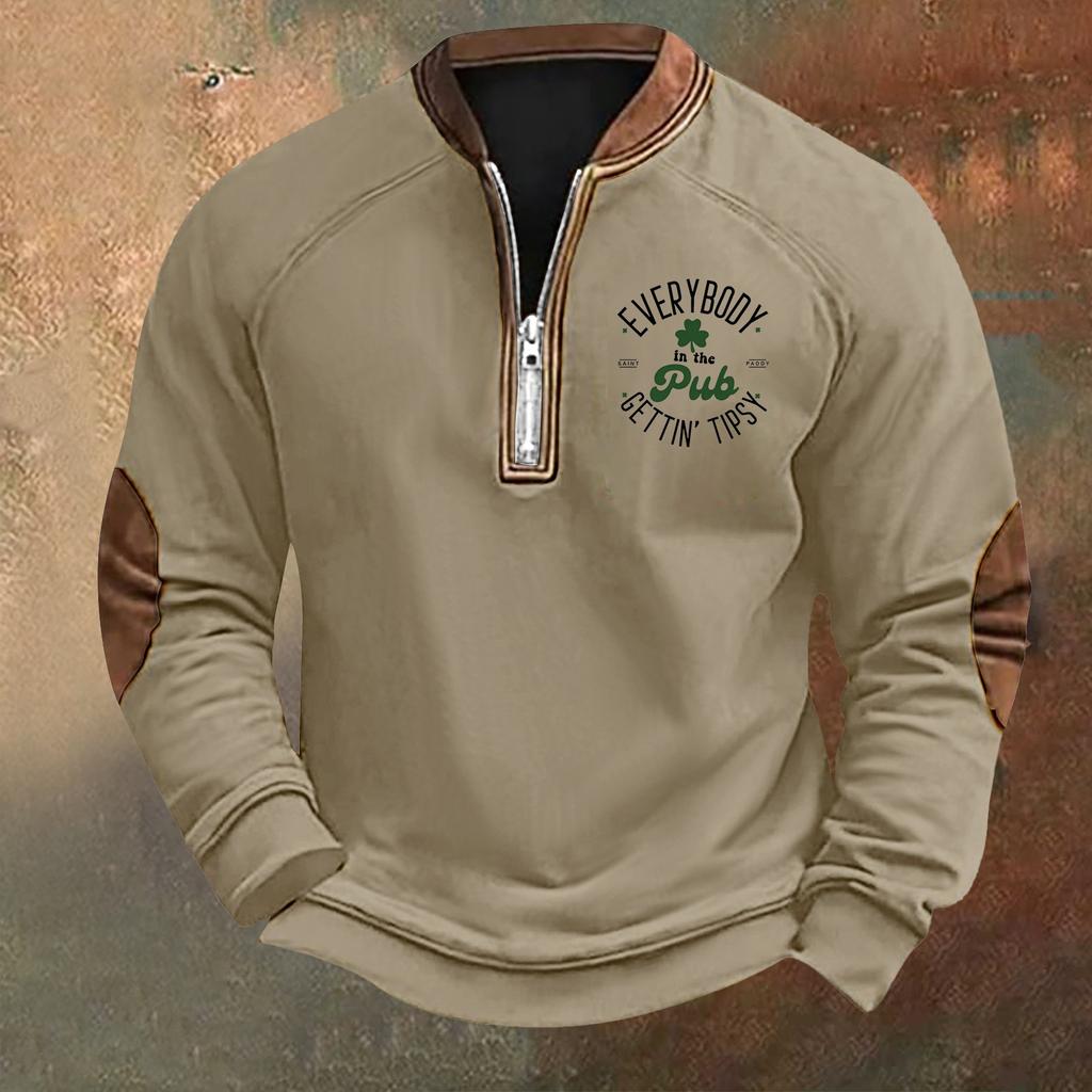 Men's St. Patrick's Day Vintage Casual Zip Sweatshirt Outdoor Casual Top