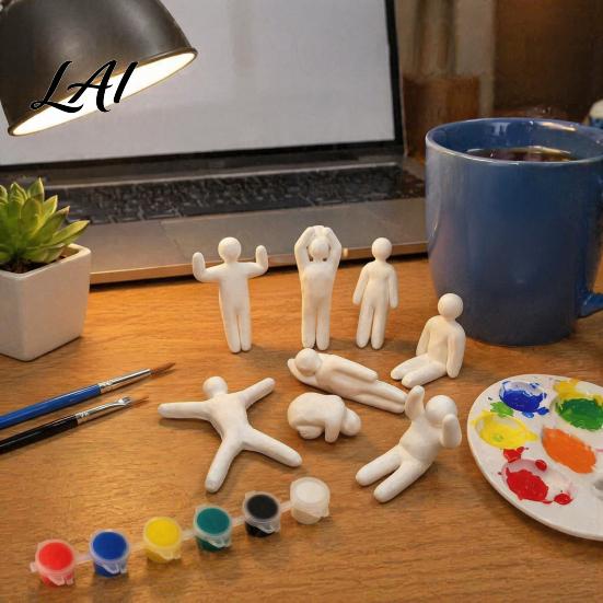 Creative Gift for Artists 3D Printed Paintable Figurines Unpainted Pure White Character Miniature Animal Ornaments Models DIY Multi-Pose Ornaments,