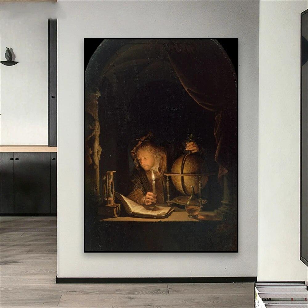 Классическая картина маслом постер Астроном при свечах принты винтажный деревенский деревенский декор холст картина домашний декор галереи