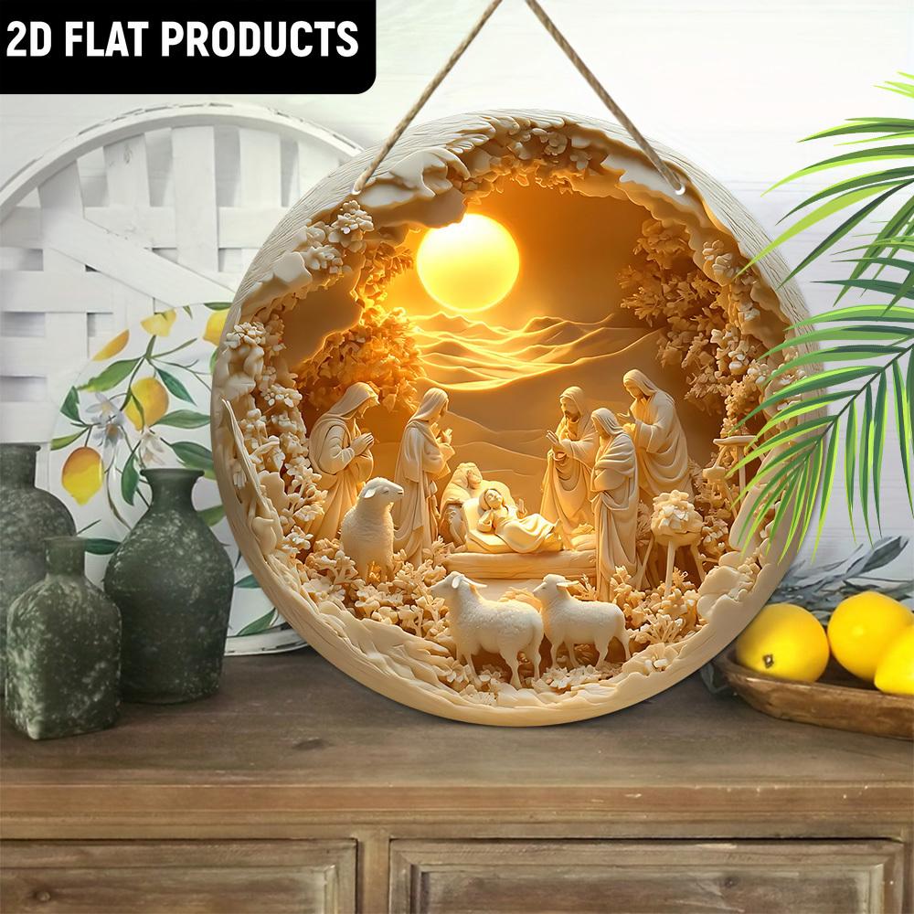 Деревянный декор, круглый деревянный знак - Святое семейство, Иисус, Мария, Иосиф - для двери, стены, дома, комнаты, фермы, улицы, магазина, гаража, бара, сада и кофе