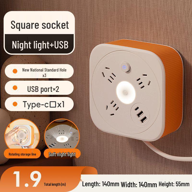 Удлинитель с несколькими розетками и USB-портами с ночником для домашнего использования