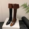 2025 New Sexy Skinny Legs Premium Cowhide Over Knee Boots Long Boots Pointed Middle Heel Side Zipper Full Leather Women's Boots
