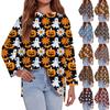 Women's Fashion Oversized Loose T-Shirt Round Neck Long Sleeve Side Slit Halloween Printed Casual Top