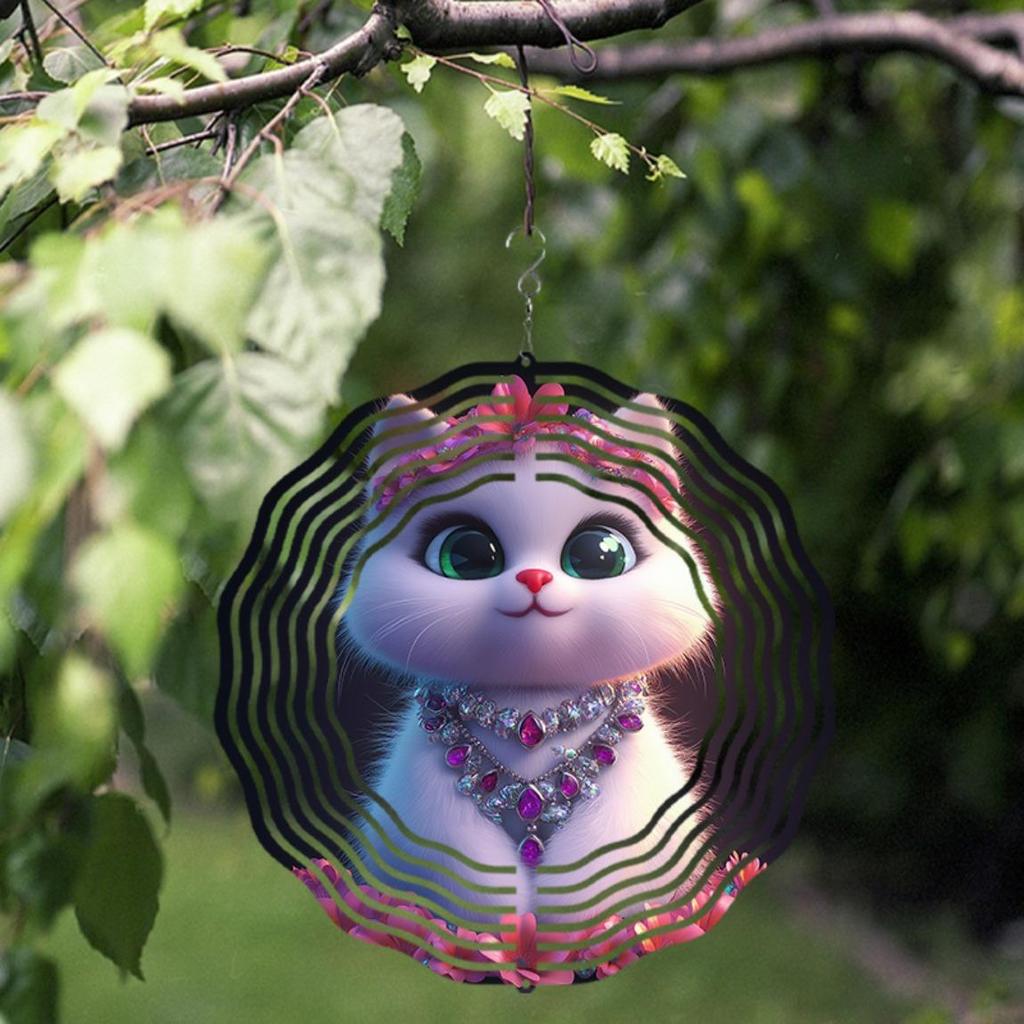 Металлический ветряной спиннер 10 дюймов с дизайном кошки и розовыми драгоценностями, вращающийся на 360° крюк для украшения балкона, сада, газона на открытом воздухе, весна, лето, осень