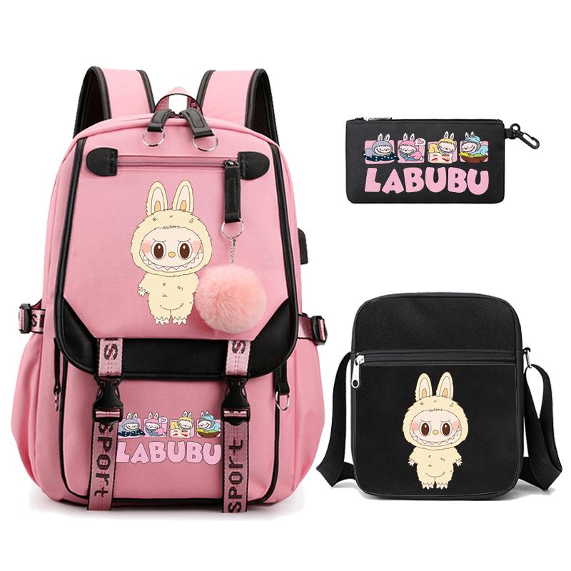 3Pcs/set Cute Printed Backpack with Shoulder Bag Pencil Case Schoolbag Teenager Student Boy Girl Large Capacity Bookbag