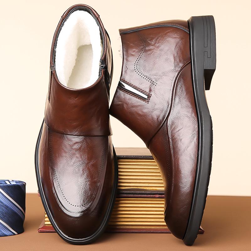 Мужские ботинки челси в британском стиле с бархатной подкладкой - Зимняя формальная обувь до щиколотки на высоком голенище