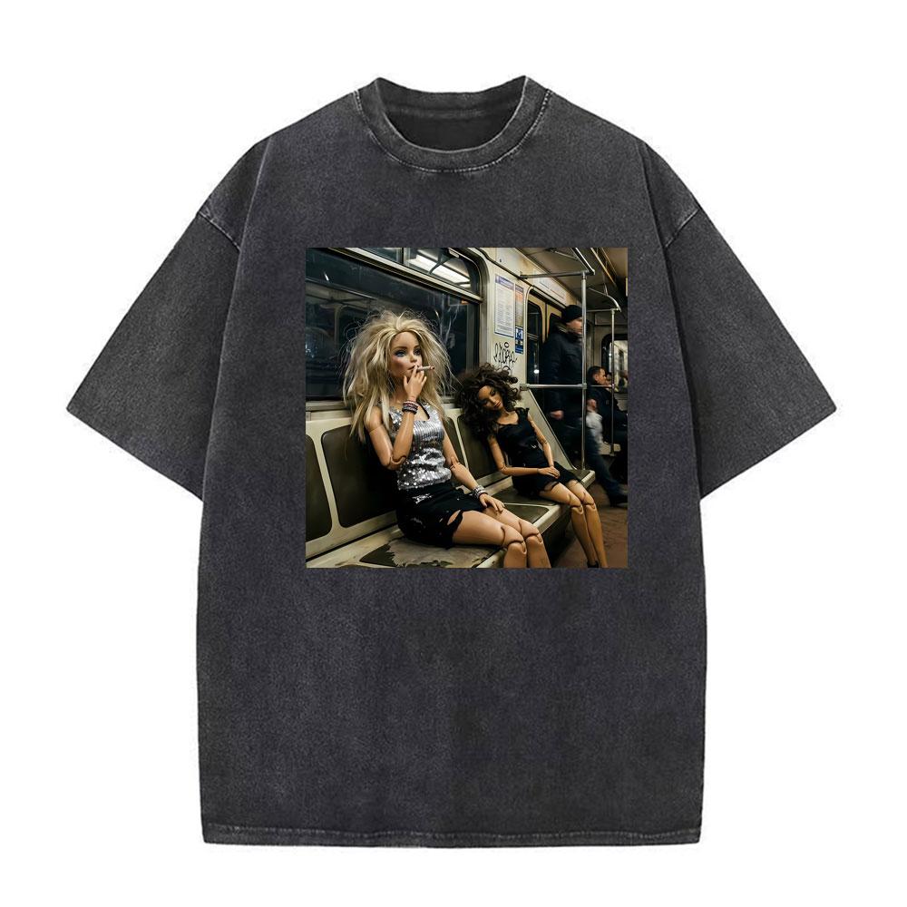 Doll Party Meme Graphic Meme T Shirts Unisex Women Short Sleeve Gothic High Street Tshirt Vintage Washed Cotton Loose T Shirt