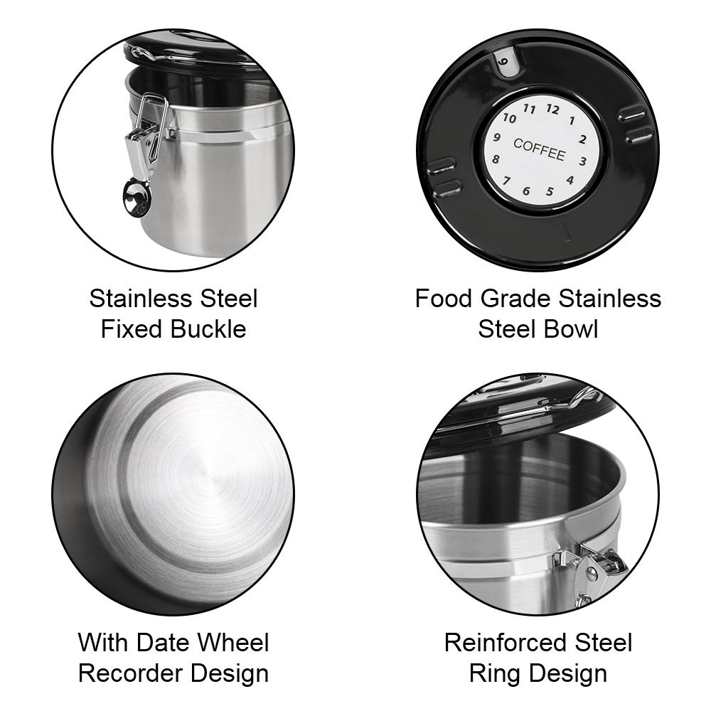 Канистра для хранения, контейнер для кофе с клапаном CO2 для кофейных зерен, герметичная крышка из нержавеющей стали премиум-класса сохраняет свежесть
