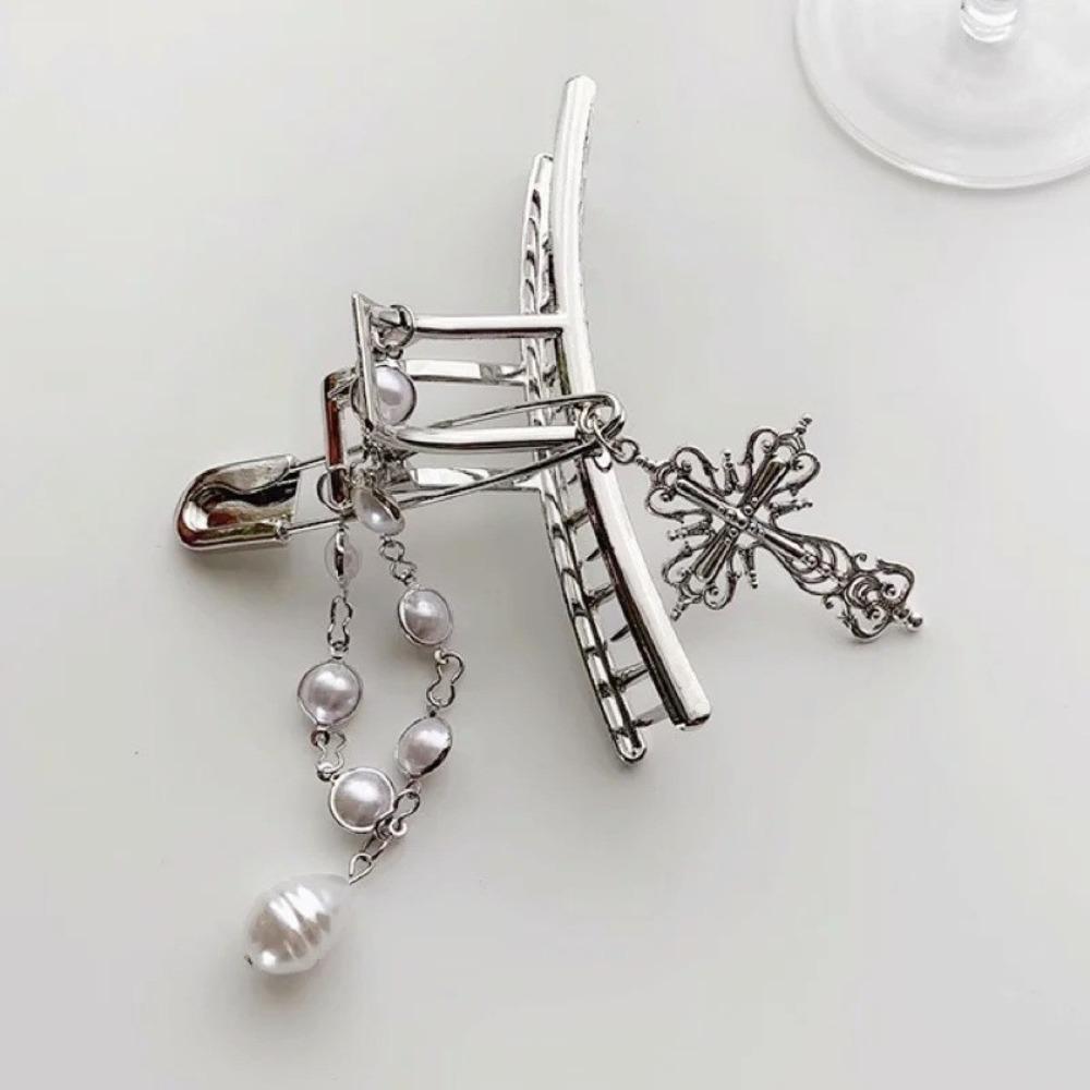 Ювелирные изделия Набор для волос с когтями Винтажный кулон-крест Краб Заколка для волос с жемчужной цепочкой Аксессуар для укладки волос