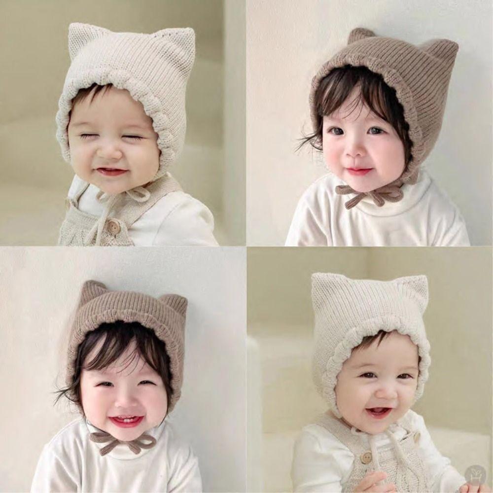 Winter Baby Knitting Hat Solid Color Ear Protection Cap Cute Cat Ear Knit Hat Boys Girls