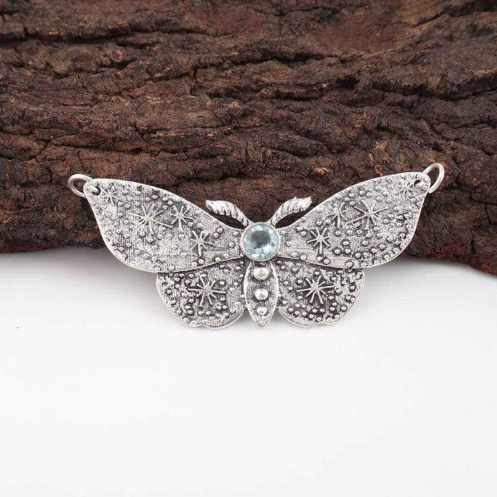 Blue Sapphire Pendant, Handmade Gemstone Pendant, 925 Solid Sterling Silver Pendant Antique Jewelry, For Engagement Gift