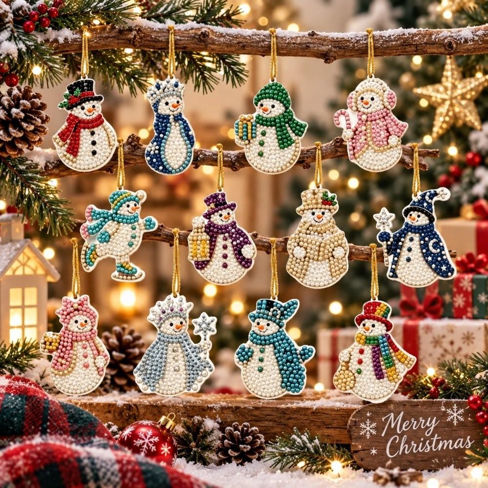 12 pcs Santa Claus Christmas Painting Kit Snowman DIY Rhinestone Pendant Art Kit Holiday