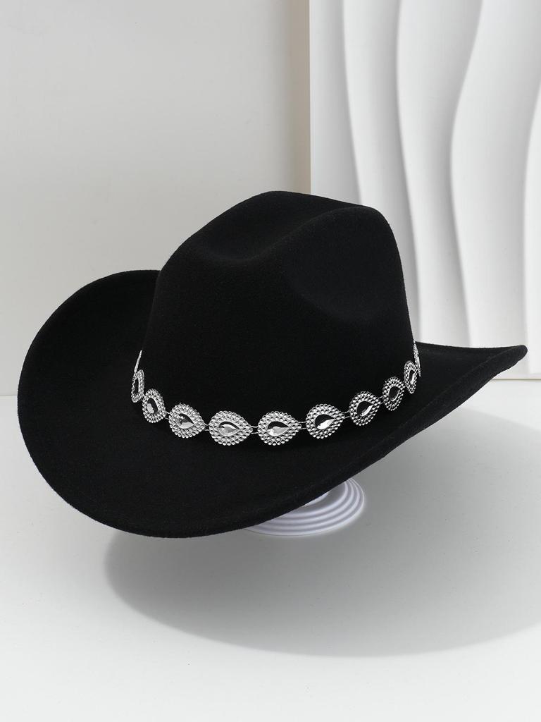 Women's Western Cowboy Hat with Teardrop Gem Embellishment - Vintage Jazz Party Hat.