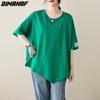 DIMANAF 2023 женская футболка больших размеров повседневные топы свободные однотонные с круглым вырезом летняя модная зеленая футболка с короткими рукавами