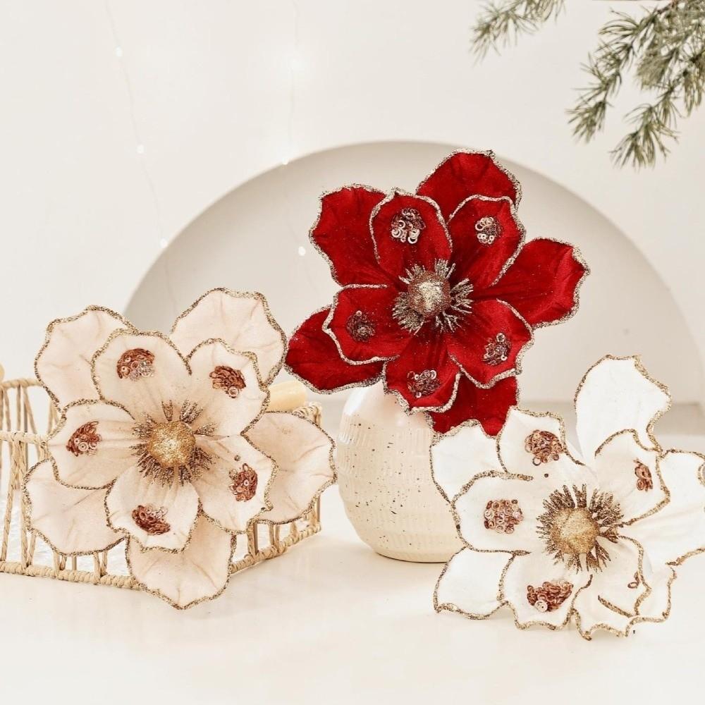 21CM Christmas Glitter Flower Glitter Sequins Flower DIY Christmas Flower Christmas Tree Accessory