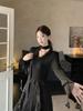 Plus Size Hepburn-Style V-Neck Ruffle Dress for Women - Elegant Autumn Slimming Black Dress