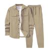 2Pcs/Set Men Sportwear Set Lapel Long Sleeve Flap Pockets Coat Elastic Drawstring