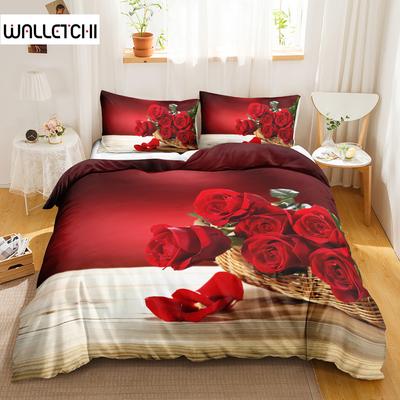 Комплект пододеяльников с красными розами размера «king/queen» мягкий роскошный абстрактный цветочный современный яркий красный романтический 2/3 предмета полиэстеровый пододеяльник