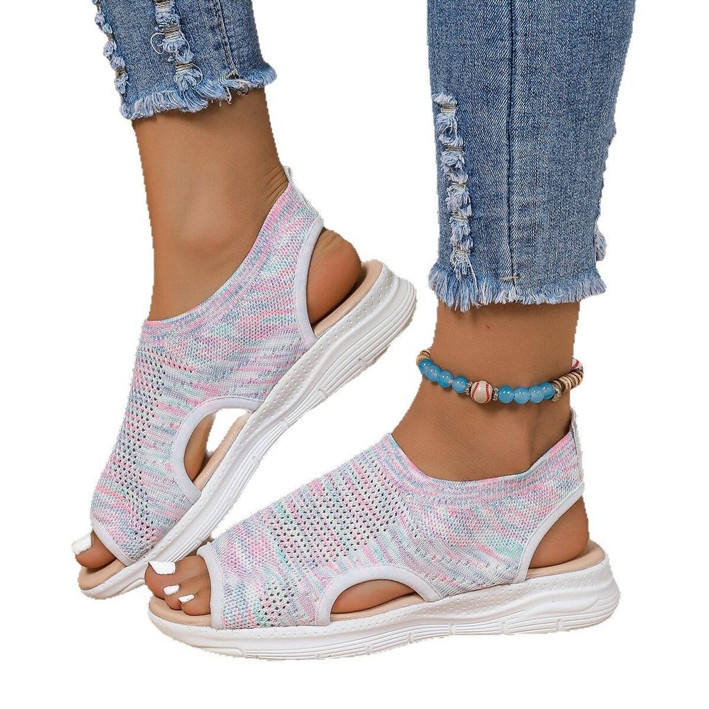 New Sandals for Women 2025 Summer New Large Size Fly-woven Thick-soled Foot Cover Fish Mouth Casual Breathable Sandals for Women