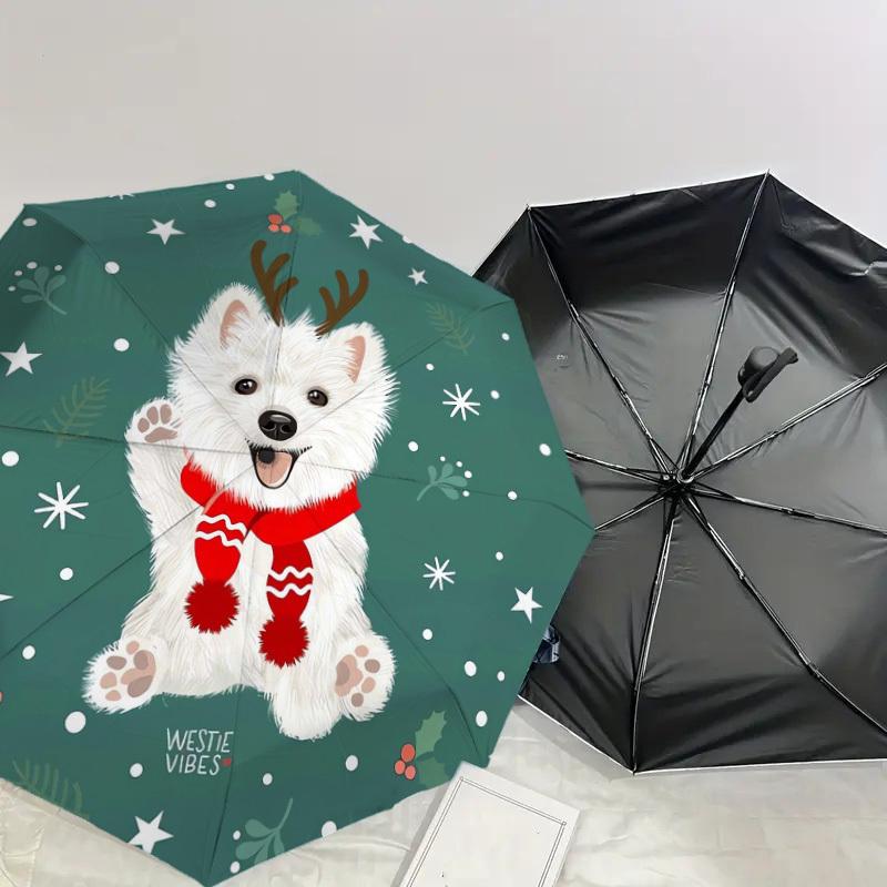 1pc Christmas Westie Vibes Umbrella with Plastic Handle,Suitable for All Seasons Home Travel Outdoor UmbrellaDD1550