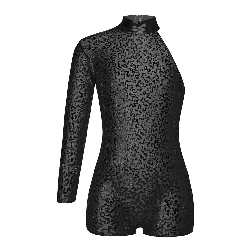 Kids Girls Single Long Sleeve Gymnastics Leotard Sequins Ballet Dance Unitards Short Jumpsuit