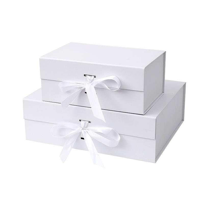 White Large Flip Lid Gift Box with Ribbon - Universal Folding Empty Box