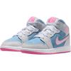 Jordan Air Jordan 1 Abrasion Resistant Breathable Mid top Children's Basketball Shoes Blue Pink Teenagers HQ1999-400