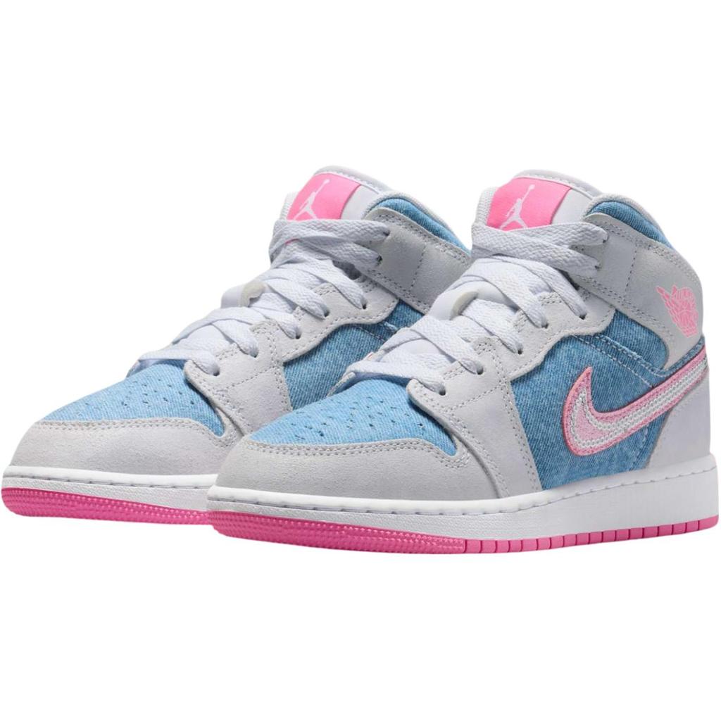 Jordan Air Jordan 1 Abrasion Resistant Breathable Mid top Children's Basketball Shoes Blue Pink Teenagers HQ1999-400