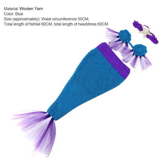 3 шт./компл., детский костюм, одежда в форме русалки, реквизит для фотосессии, вязаная детская повязка на голову, бюстгальтер с хвостом, костюм для младенцев