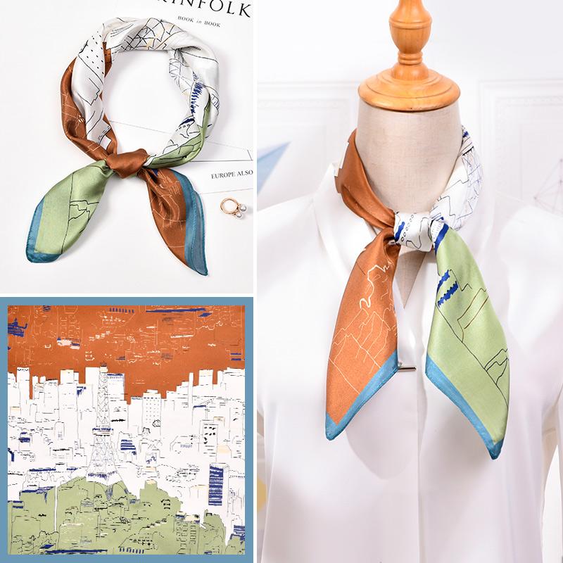 100% Real Silk Neck Scarf For Women Print Silk Square Scarf Neckerchief Fashion Bufanda  New Elegant Foulard Femme 65x65cm