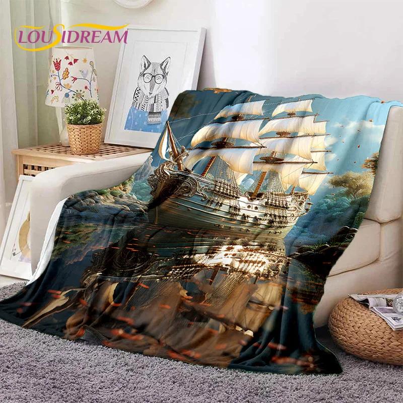 Ancient Pirate Ship Boat,Barque,Sailboa Soft Flannel Blanket,Throw Blanket Comfortable Blanket for Picnic Beds Sofa Home Bedroom