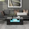 Modern Coffee Table High Gloss With LED, Side Tables for Living Room, Sofa Table, 2 Drawers 2 Shelf Sofa (95 X 53 X 37cm) (Black)
