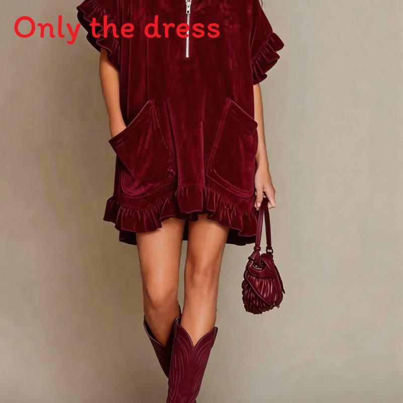 Streetwear A Line Dress With Zipper And Ruffle Sleeves For Casual Travel Or Party