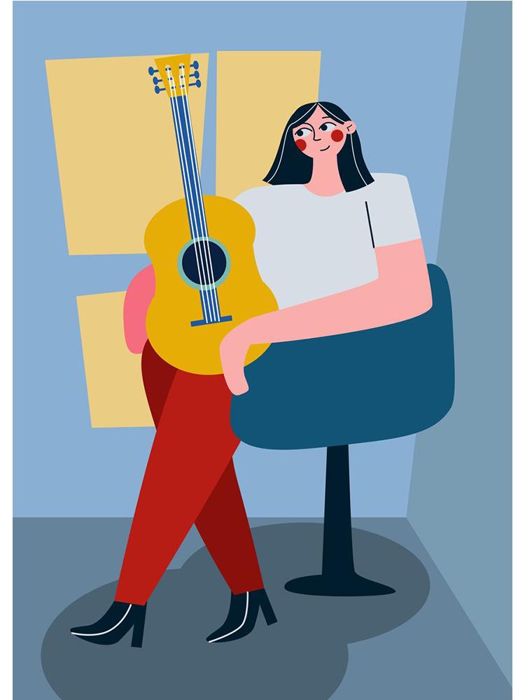 Забавный меломан, холст, живопись, постеры, принты, абстрактная девушка, играющая на гитаре, нота, настенное искусство для современной гостиной, домашний декор