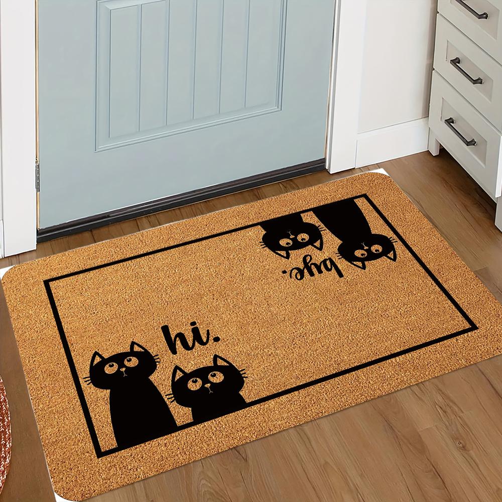 Funny Welcome Madafakas Doormat Brown Carpet with Cartoon Cat Knife Design Non-Slip Humorous Entrance Mat for Home Easy To Clean
