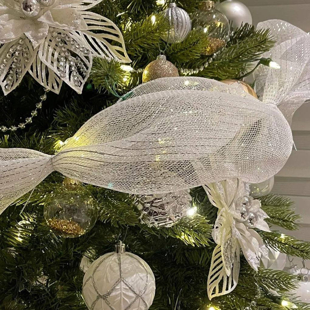 Лента для рождественской елки Белая сетчатая лента для венков Белая лента для рождественской елки Рождественский декор