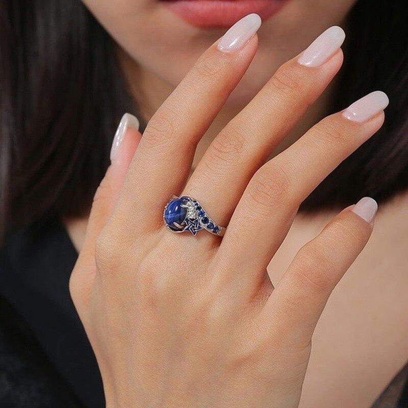 Luxury Fashion Natural Sapphire Ring Rings for Women Promise Beautiful Bride Romantic Wedding Engagement Anniversary Gift