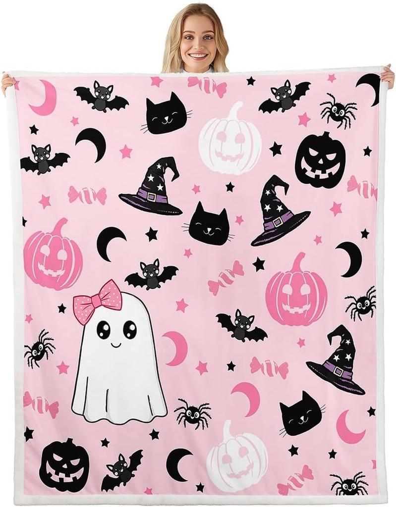 GUOYU Blanket Gothic Skull Fleece Blanket Baby Happy Halloween Sherpa Blanket Ghost Skull Goth Fuzzy Plush Throw for Adults Men WomenHorror
